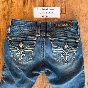 Rock Revival Bootcut Jeans in Distressed Blue Denim
